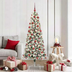 vidaXL Künstlicher Weihnachtsbaum schlank mit Schnee, 180cm, inkl. LED-Beleuchtung