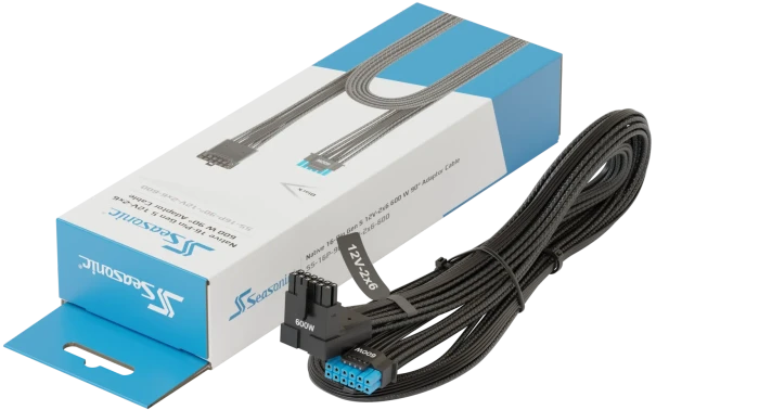 Seasonic 12V-2x6 Kabel, natives 12V-2x6 Kabel, 1x 16-Pin PCIe 5.1 Stecker auf 16-Pin PCIe 5.1 Stecker, schwarz, 90° gewinkelt, 70cm