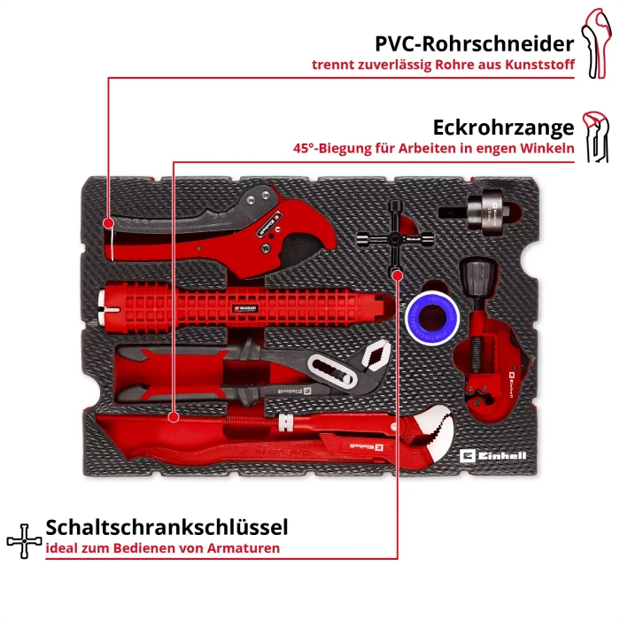 Einhell E-Case Inlay Sanitärinstallation Handwerkzeugset, 8-tlg.
