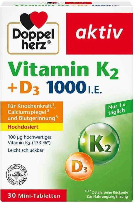 Doppelherz Vitamin K2 + Vitamin D3 1000 I.E. Tabletten, 30 Stück