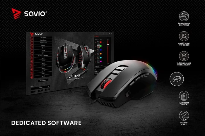 Savio Valiant RGB Gaming Mouse schwarz, USB
