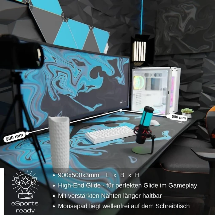 Nyfter Nyfpad XXL Liquid Premium Gaming Mousepad, 900x500mm, Design blau/schwarz
