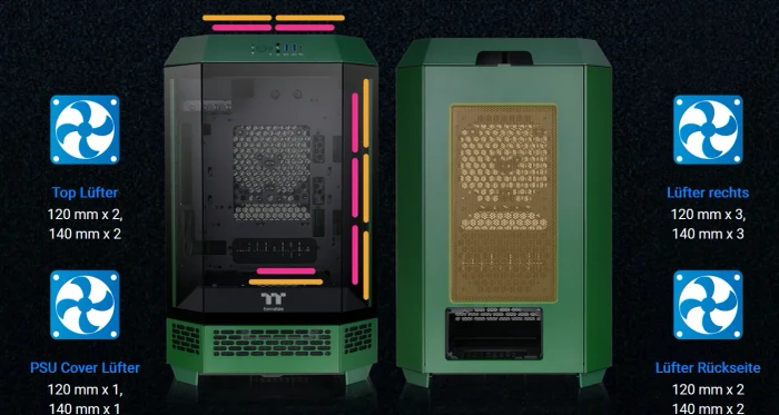 Thermaltake The Tower 300 Racing Green, grün, Glasfenster
