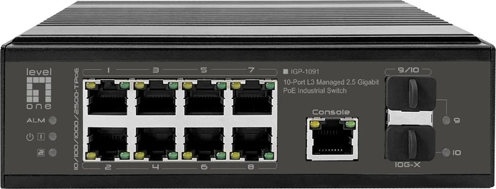 LevelOne IGP Industrial Railmount 2.5G Managed Switch, 8x RJ-45, 2x SFP+, 480W PoE++