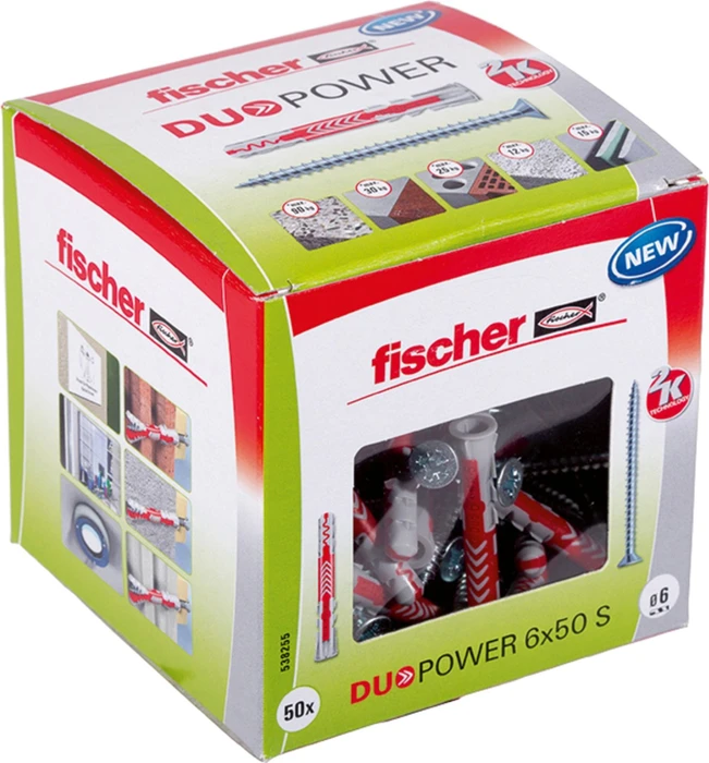 fischer DuoPower 6x50 S Schrauben/Dübel-Sortiment, 50 Stück