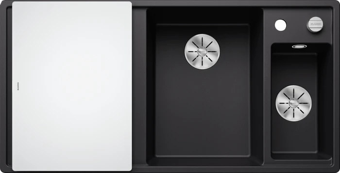Blanco Axia III 6 S InFino Becken rechts mit Ablauffernbedienung schwarz inkl. Glasschneidebrett