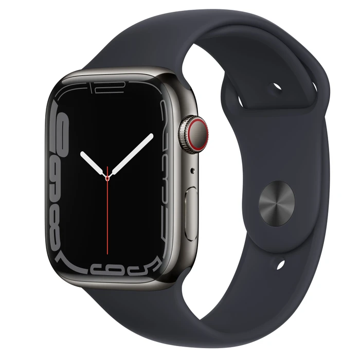 Apple Watch Series 7 (GPS + Cellular) 45mm Edelstahl graphit mit Sportarmband Mitternacht