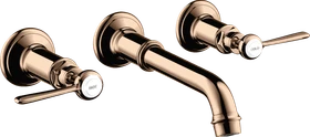 Hansgrohe Axor Montreux 3-Loch Waschtischarmatur für Wandmontage und Hebelgriffen polished red gold