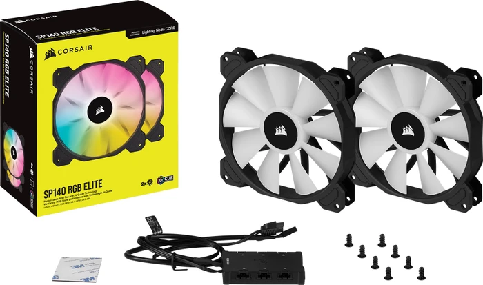 Corsair SP Series iCUE SP140 RGB Elite Dual Fan Kit, schwarz, LED-Steuerung, 140mm, 2er-Pack