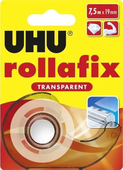 UHU rollafix Transparent transparent, Klebestreifen-Abroller, 19mm/7.5m, 1 Stück