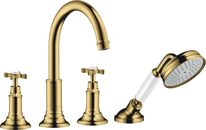 Hansgrohe Axor Montreux 4-Loch Fliesenrandarmatur mit Kreuzgriffen polished goldoptik
