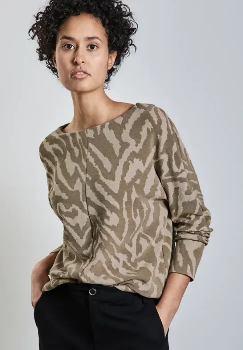 Street One Two-Tone Jaquard Shirt langarm honey sand (Damen)