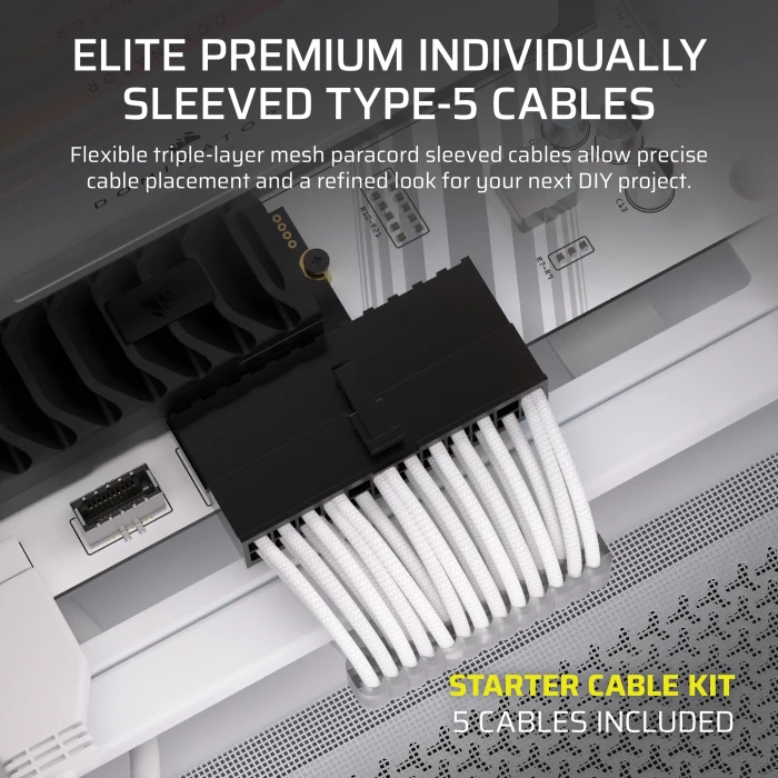 Corsair PSU Cable Kit Type 5 - Starter Kit, Elite Premium Individually Sleeved, weiß