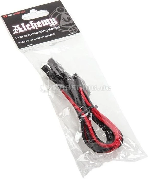 BitFenix Alchemy 4-Pin Molex auf 3x 4-Pin Molex 55cm, sleeved schwarz/rot