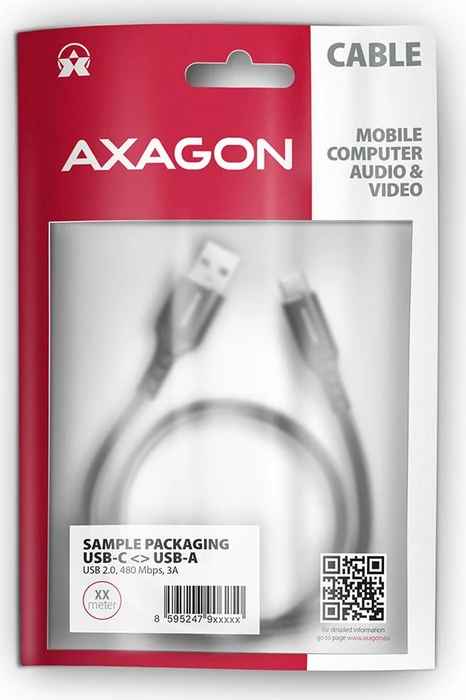 Axagon USB Adapterkabel, HQ, USB 2.0, 480Mb/s, USB-A 2.0 [Stecker] auf USB-C [Stecker], Adapterkabel, 2m