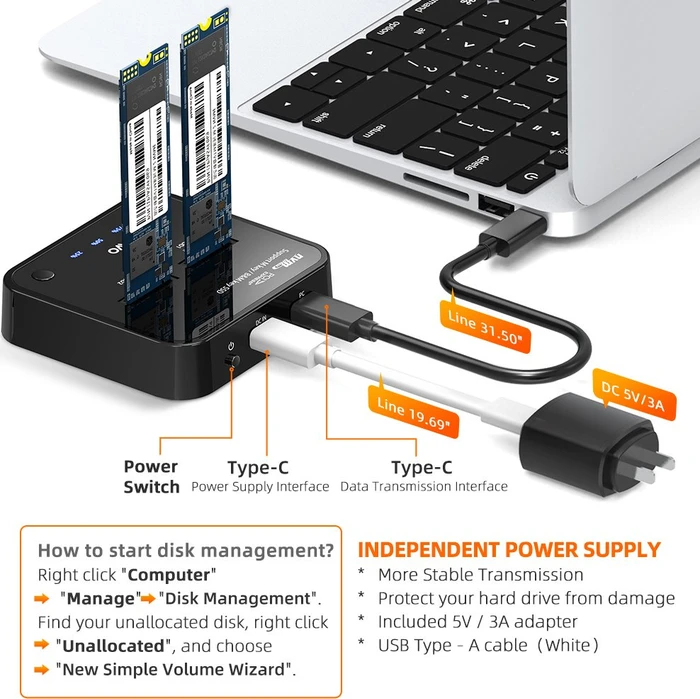 MAIWO M.2 PCIe Dockingstation mit Klon-Funktion, USB-C 3.1 (verschiedene Markenbezeichnungen)