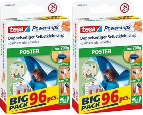 tesa Powerstrips Posterstrips weiß, Klebestreifen, 96 Stück