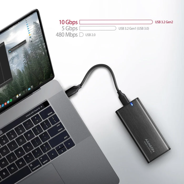 Axagon M.2 Festplattengehäuse, schwarz, M.2 PCIe/SATA, USB-C 3.1