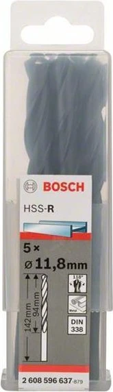 Bosch Professional HSS-R Spiralbohrer, 11.8x94x142mm, 5 Stück