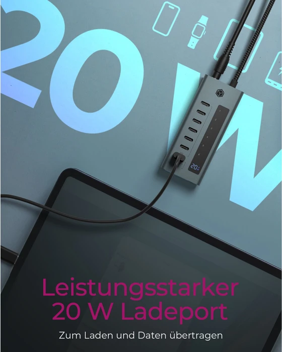 RaidSonic Icy Box IB-HUB1457-C31 USB-Hub grau, 7x USB-C 3.1, USB-C 3.1 [Stecker]