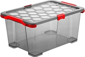 Rotho Evo Total Protection Aufbewahrungsbox, 44l, transparent/rot, inkl. Deckel