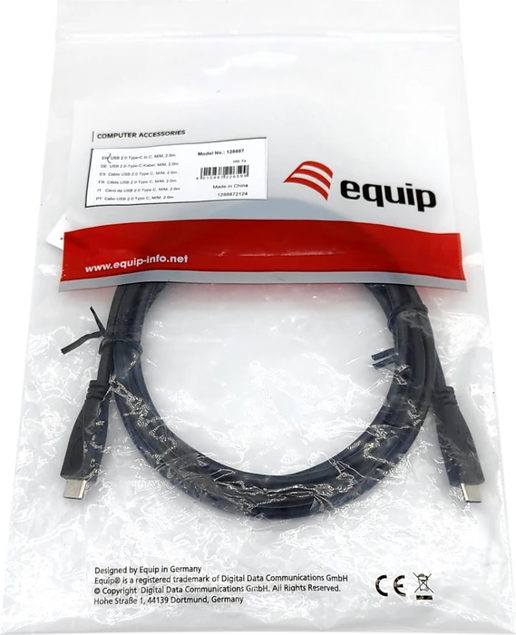 Equip USB-C Kabel, USB 2.0, 60W PD, USB-C [Stecker] auf USB-C [Stecker], 3m, schwarz