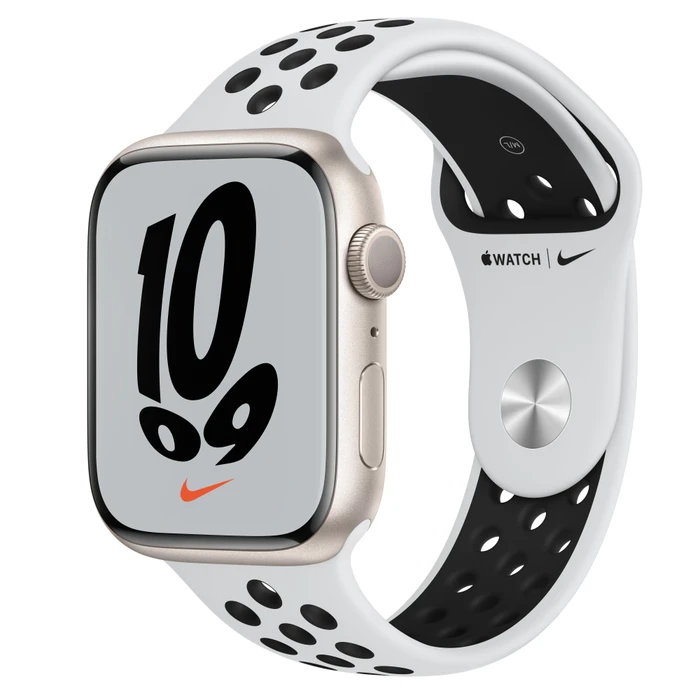 Apple Watch Nike Series 7 (GPS) 45mm Aluminium Polarstern mit Sportarmband Pure Platinum/schwarz