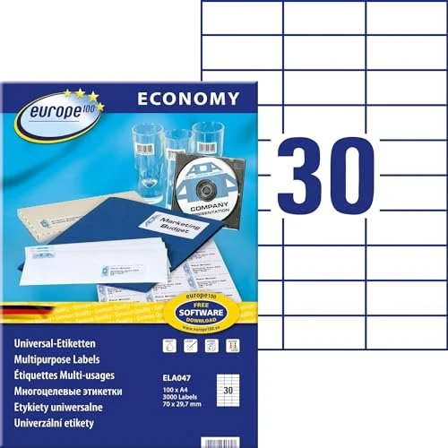 europe100 Etiketten, 70x29.7mm, weiß, 100 Blatt (3000 Etiketten)