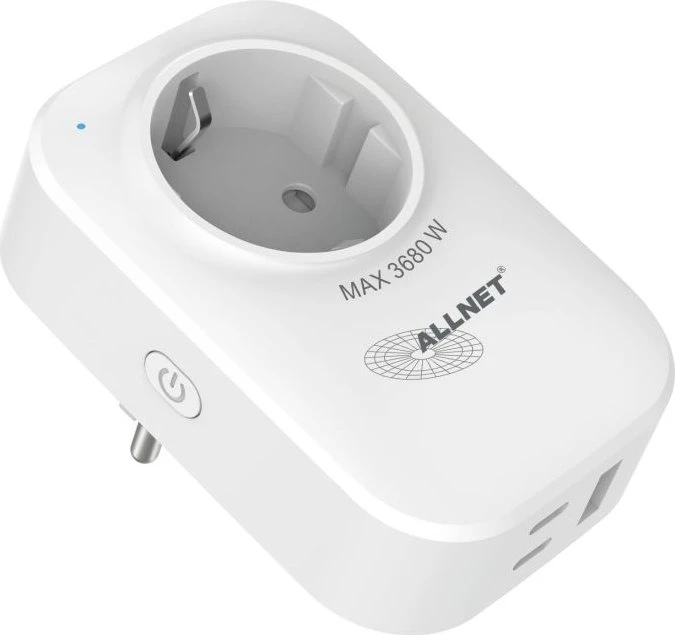 Allnet ESP32 2in1 WiFi Schaltsteckdose weiß, 2x USB-C/1x USB-A, Typ F, Smart-Steckdose
