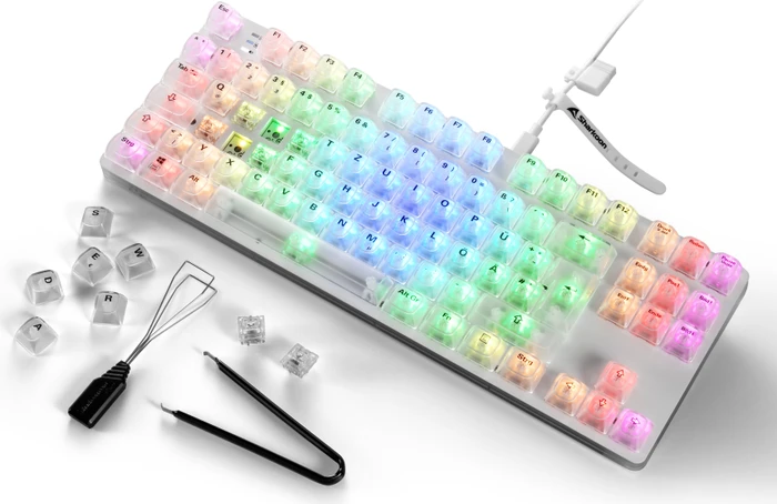 Sharkoon Crystal Shark, White, LEDs RGB, KKT Kang White V3, USB, DE
