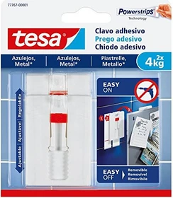 tesa Powerstrips verstellbarer Klebenagel für Fliesen und Metall weiß, Klebenagel, 2 Stück