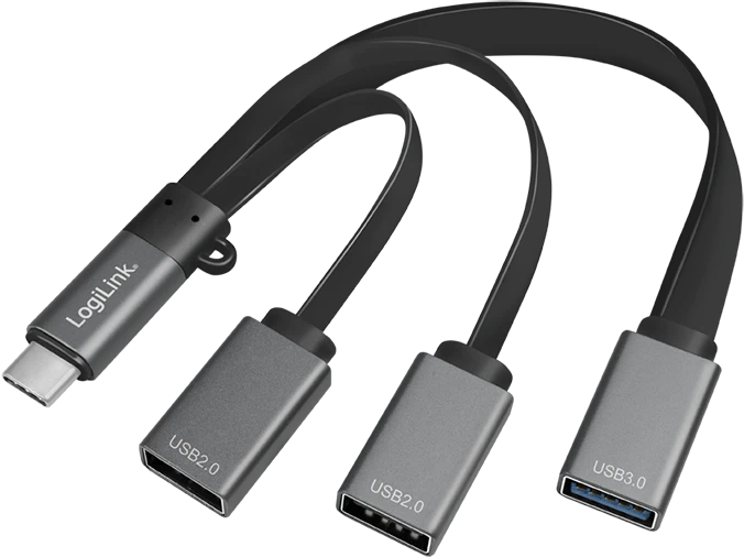 LogiLink Kabelpeitsche USB-Hub, 1x USB-A 3.0, 2x USB-A 2.0, USB-C 3.0 [Stecker]
