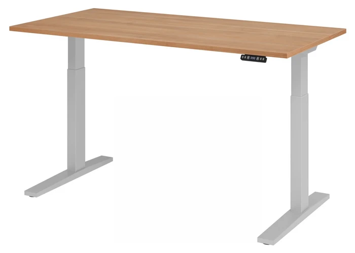 Hammerbacher Ergonomic Aktiv XMKA16 elektrisch höhenverstellbarer Sitz-Steh-Schreibtisch 160x80cm Nussbaum/silber