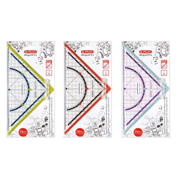 Herlitz my.pen Geodreieck 25cm, mit Griff, gelb/blau/rot/transparent