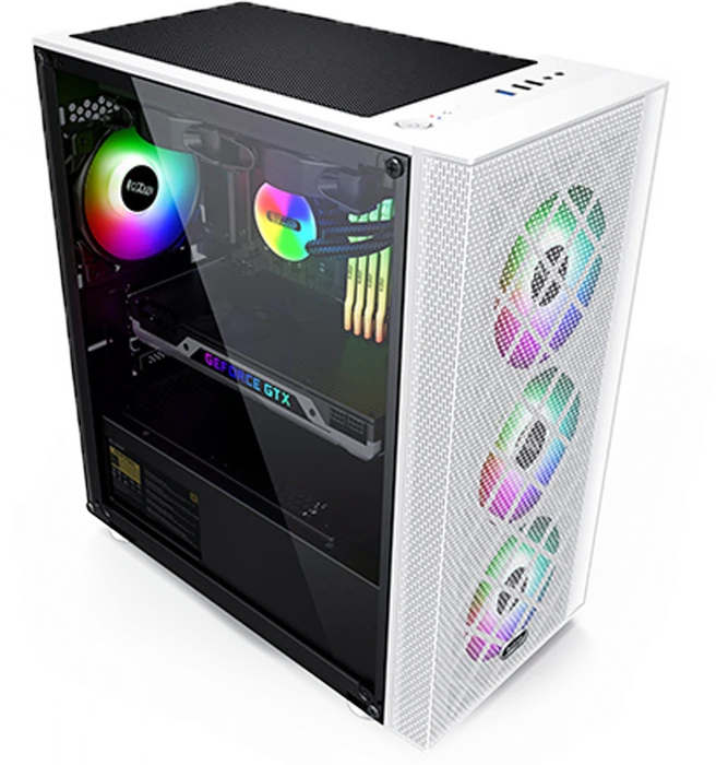 PCCooler Platinum MM200W Mesh, weiß, inkl. Lüfter, Glasfenster