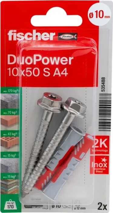 fischer DuoPower 10x50 S R K Schrauben/Dübel-Sortiment, 2 Stück