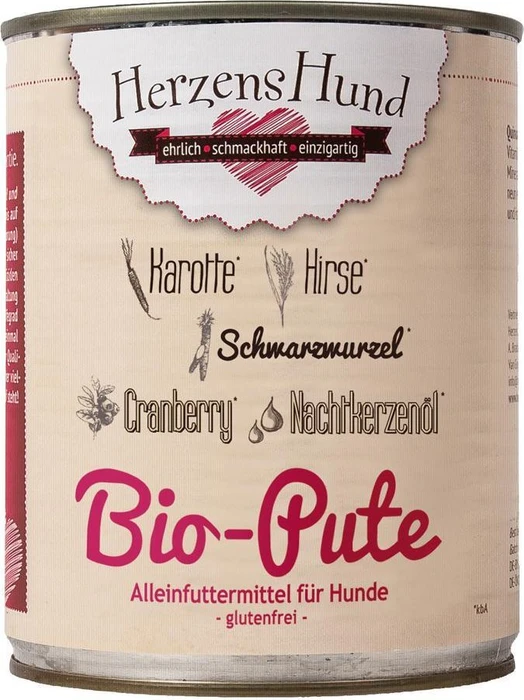Herzens Hund Bio Pute mit Bio Gemüse, 4.80kg (6x 800g)