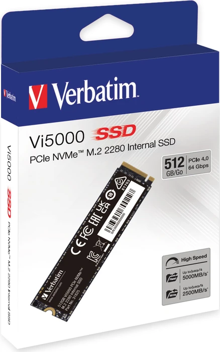 Verbatim Vi5000 PCIe NVMe SSD 512GB, M.2 2280 / M-Key / PCIe 4.0 x4