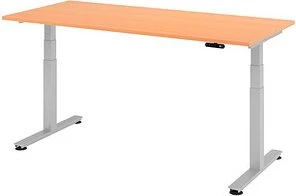 Hammerbacher Ergonomic Aktiv XDSM19/6/S elektrisch höhenverstellbarer Sitz-Steh-Schreibtisch 180x80cm Buche/silber