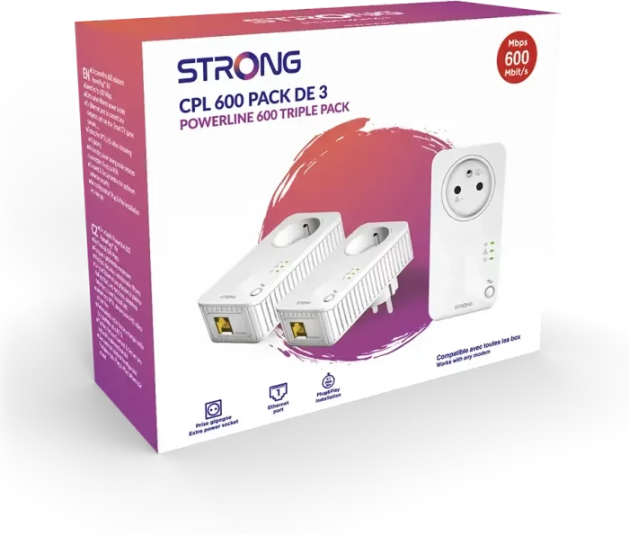 Strong Powerline 600 Triple Pack, FR, V2, HomePlug AV, RJ-45, 3er-Pack