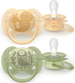 Philips Avent SCF091/46 ultra soft Beruhigungsschnuller, 6-18M, Silikon, eichhörnchen/eule, 2 Stück