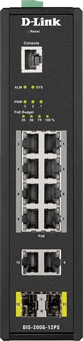 D-Link DIS-200G Industrial Railmount Gigabit Smart Switch, 10x RJ-45, 2x SFP, 240W PoE+
