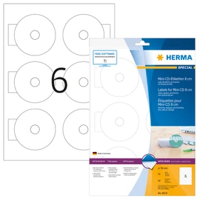 Herma Mini CD-Etiketten, 78mm, weiß, matt, 10 Blatt (60 Etiketten)
