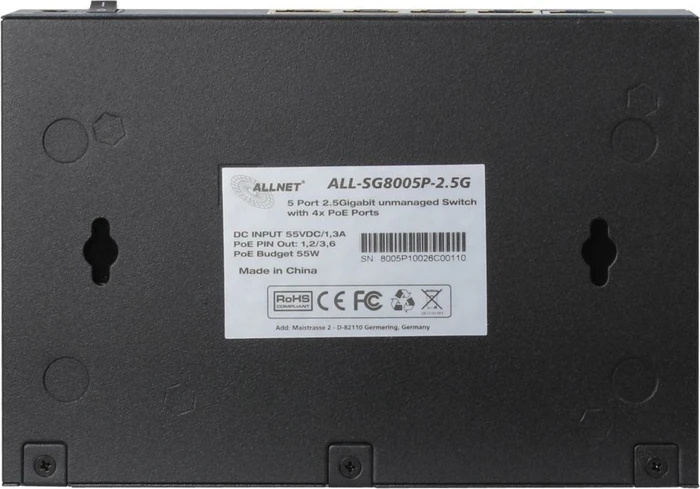 Allnet SG80 Desktop 2.5G Switch, 5x RJ-45, 50W PoE+