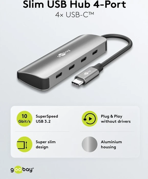 Wentronic goobay Slim 4-Port USB-Hub, 4x USB-C 3.1, USB-C 3.1 [Stecker]