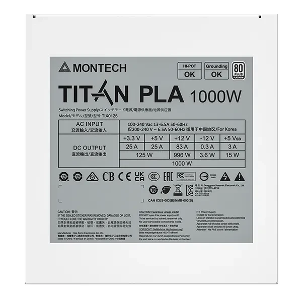 Montech Titan PLA White 1000W, ATX 3.1