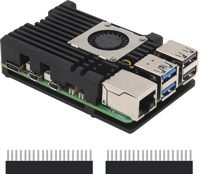 Geekworm Aluminiumgehäuse Armor Case für Raspberry Pi 5, mit 1x Lüfter, schwarz