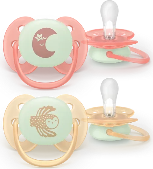 Philips Avent ultra soft nighttime Beruhigungsschnuller, 0-6M, Silikon, 2 Stück