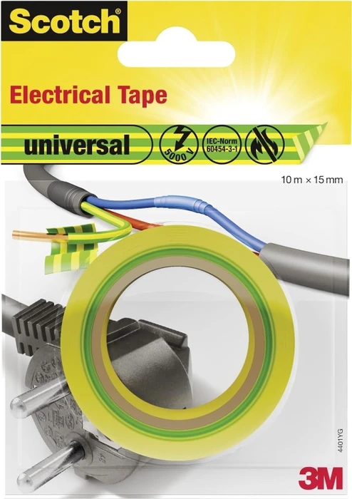 3M Scotch universal Electrical Tape gelb/grün, Isolierband, 15mm/10m, 1 Stück (7100021034)