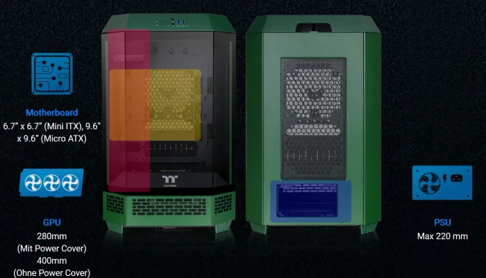 Thermaltake The Tower 300 Racing Green, grün, Glasfenster